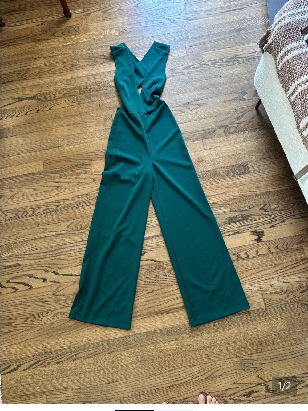 Lulu's Emerald Green Wide-Leg V-Neck Jumpsuit